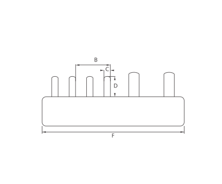 KASEEY Pin type 1P+N P-2L plus 2LN to 4LN busbars dimension drawing showing B, C, D and F dimensions