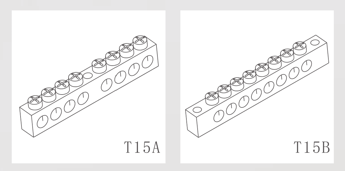 Dibujo de dimensiones de las barras de latón KASEEY T15A y T15B que muestran L1, L2, M y diámetro