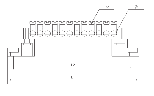 KASEEY Brass bloque de terminales Dibujo de dimensiones T002 que muestra L1, L2, M y dimensiones de diámetro
