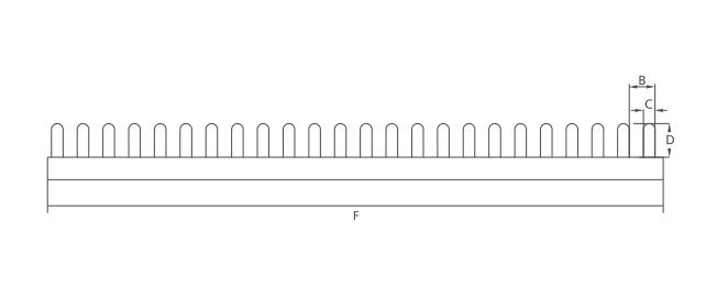 KASEEY Pin tipo 1P+N barras colectoras Dibujo de dimensiones V que muestra las dimensiones B, C, D y F