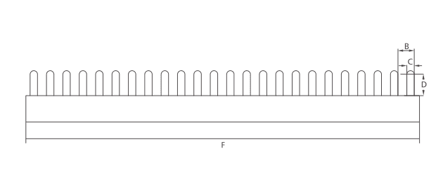 Tipo de pin KASEEY 3L+3N barras colectoras Dibujo de dimensiones que muestra las dimensiones B, C, D y F