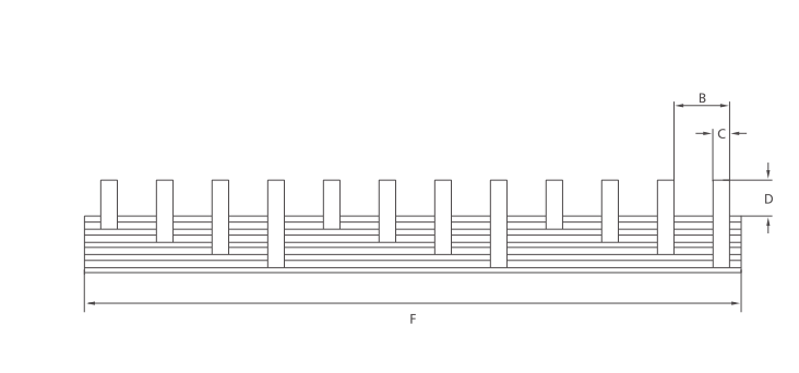 KASEEY C45 pin type 4-phase busbar dimension drawing showing B, C, D and F dimensions